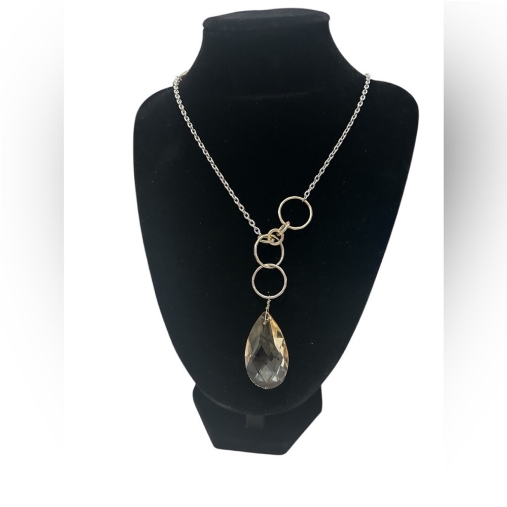 LOFT NWT Ann Taylor Elegant Silver Necklace with Crystal Pendant